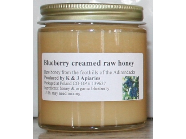 K and J Apiaries Organically Flavored Blueberry Creamed Raw Honey - 1/3 lb
