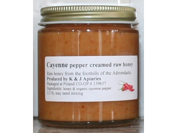 K and J Apiaries Organically Flavored Cayenne Pepper Creamed Raw Honey - 1/3 lb