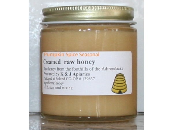 K and J Apiaries Organically Flavored Pumpkin Spice Creamed Raw Honey - 1/3 lb