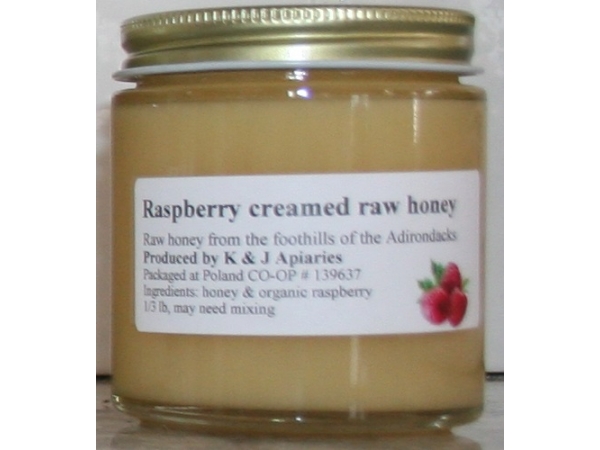 K and J Apiaries Organically Flavored Raspberry Creamed Raw Honey 1/3 lb