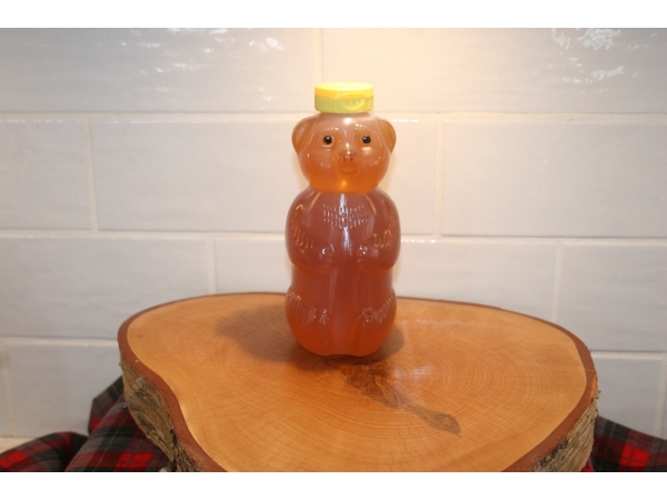 K and J Apiaries Raw Liquid Honey Bear 2 lb Squeeze Bottle
