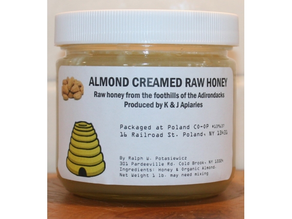K and J Apiaries Organically Flavored Almond Creamed Raw Honey - 1 lb Jar
