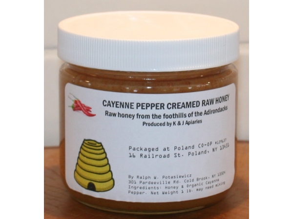 K and J Apiaries Organically Flavored Cayenne Pepper Creamed Raw Honey - 1 lb Ja