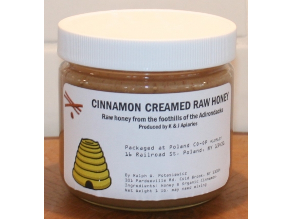 K and J Apiaries Organically Flavored Cinnamon Creamed Raw Honey - 1 lb Glass Ja