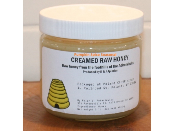 K and J Apiaries Organically Flavored Pumpkin Spice Creamed Raw Honey - 1 lb Jar