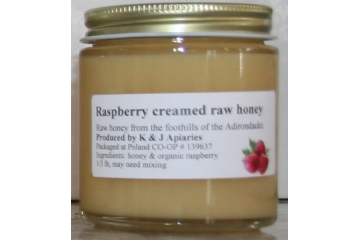 Organically Flavored Raspberry Creamed Raw Honey - 1/3 lb Jar